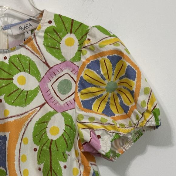 Avara Sidney Top S Zip Back Puff Short Sleeve Summer Trendy Crop Floral NEW - Picture 3 of 9